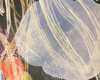 Abstract image using different colours and simple shapes that depicts movement, fluidity.